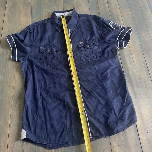 Guess Jeans Blue Short Sleeve Button Camp Western Shirt Slim Fit Mens Large (H6) - Picture 7 of 10